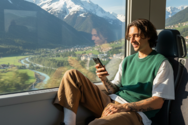 Traveller on a train journey